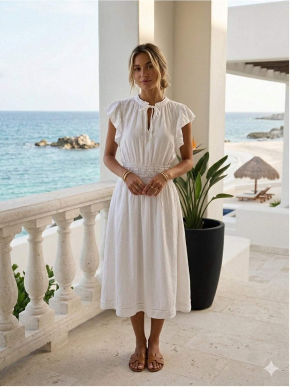 Rails Iona White Lace Detail Linen Blend Maxi Dress Size Medium - Picture 1 of 12